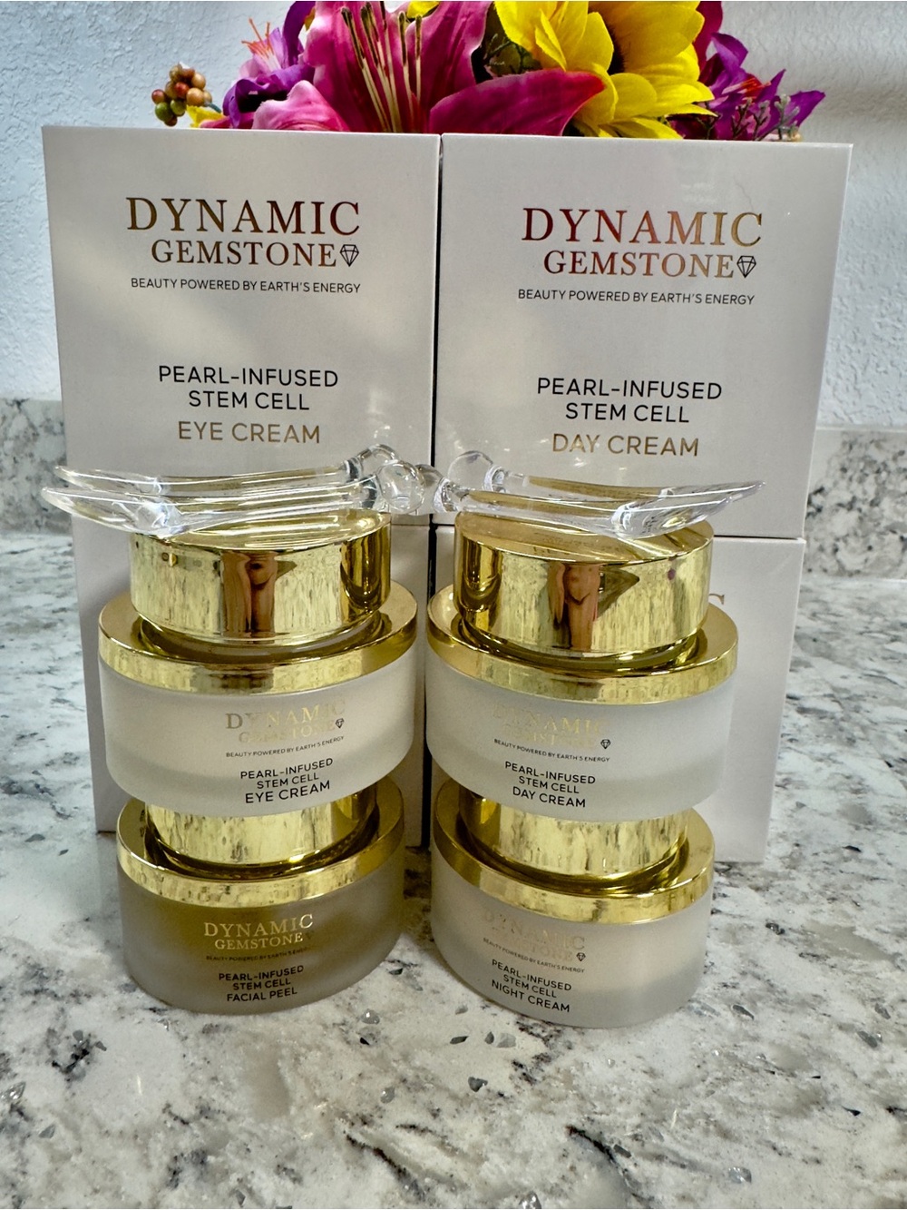 Dynamic Gemstone Pearl-Infused Stem Cell  Day, Night, Eye Cream & Peeling Gel